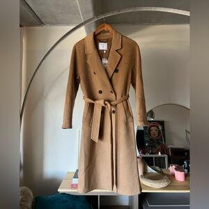 100% Wool Camel Coat Sz XS/S -- Belle & Bloom "Boss Girl" Double-Breasted Tie